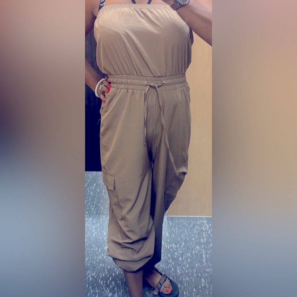 Mia Rose Khaki Strapless Jogger Jumpsuit – Size XL – NWT